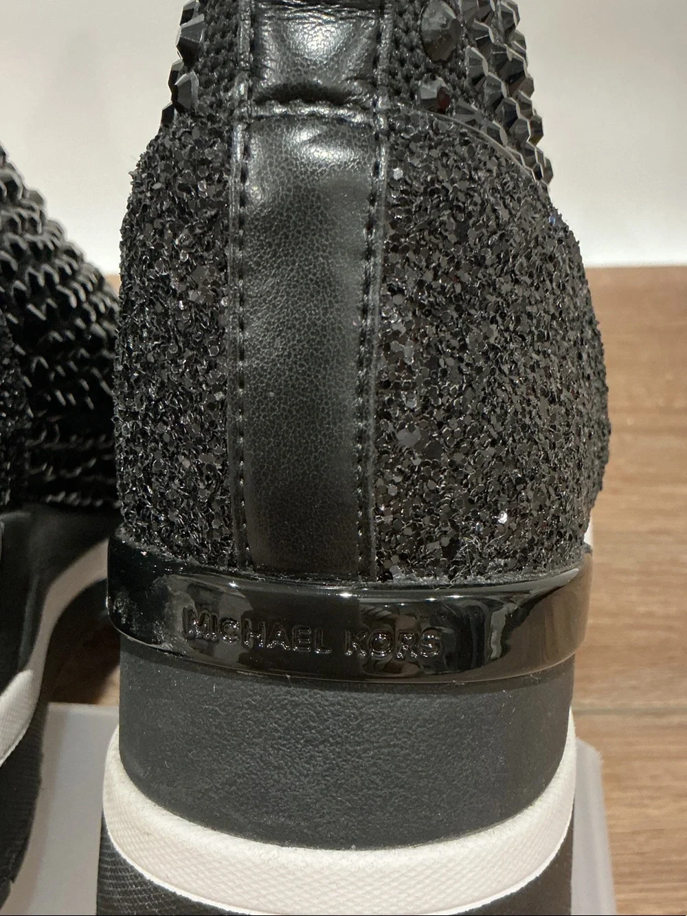 Michael Kors Skyler Wedge Stretch Knit Sock High Top Sneaker Black, Size 8